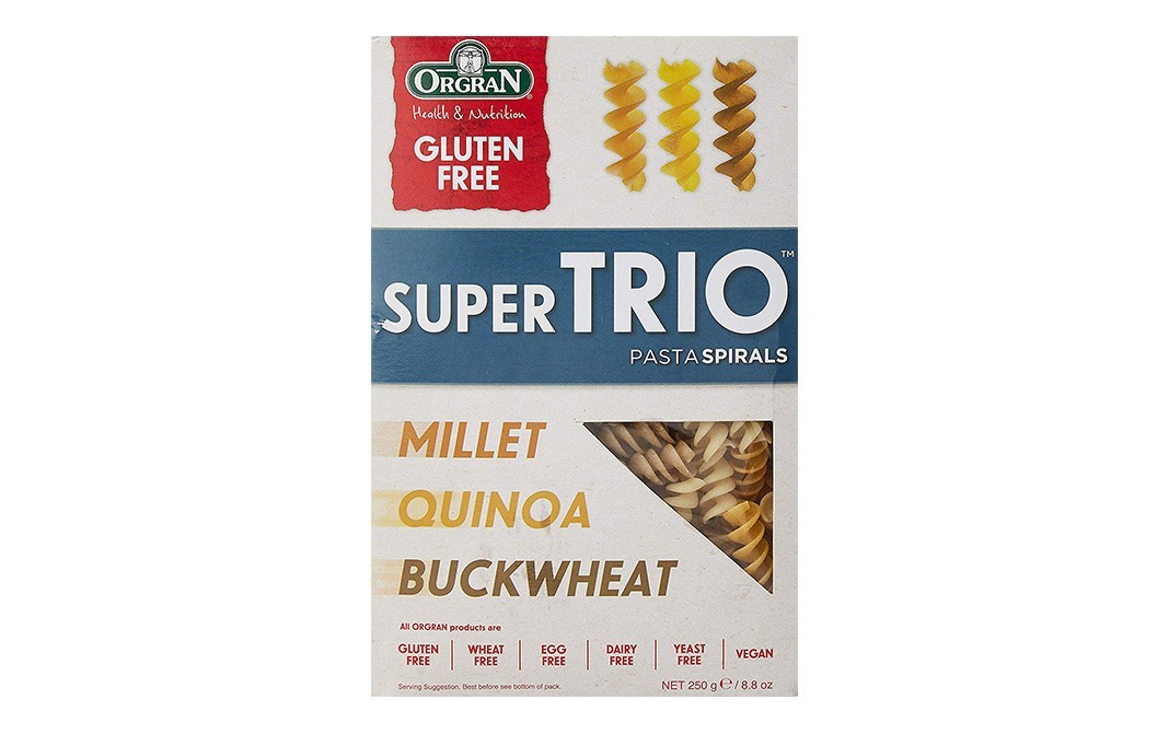 Orgran Super Trio Pasta Spirals, Millet Quinoa Buckwheat   Pack  250 grams